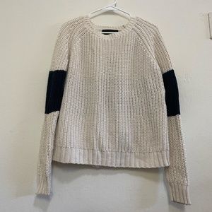360Sweater Cream and Blue Cableknit Sweater, S